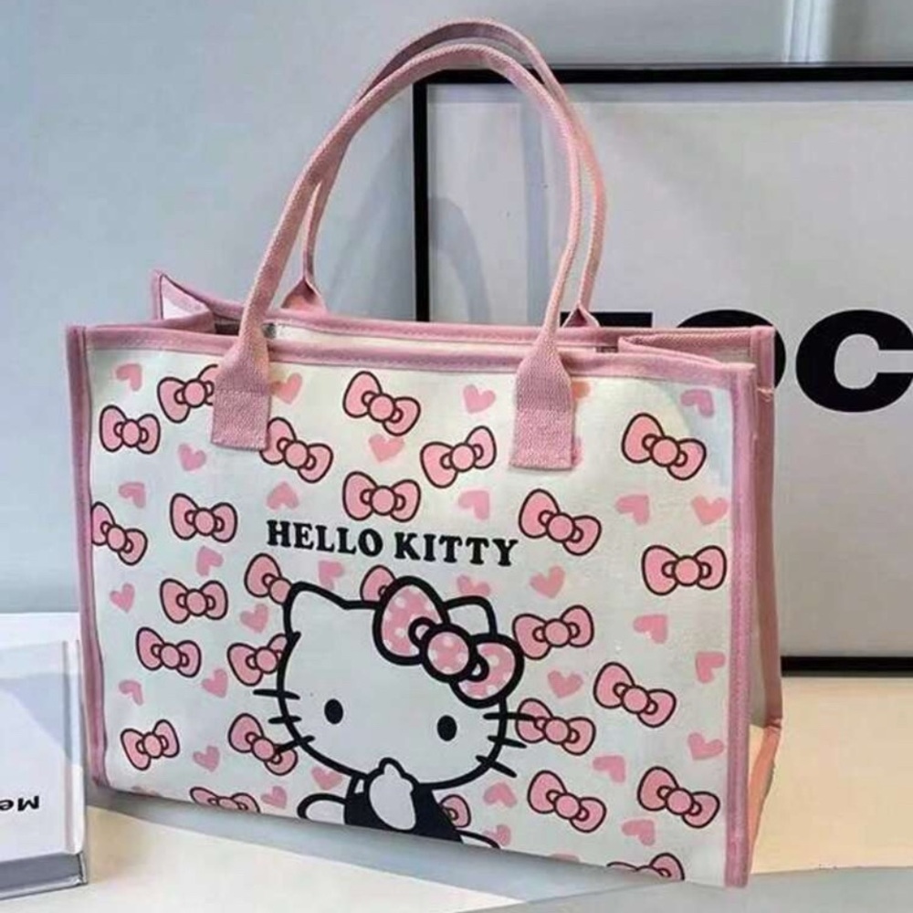 Sanrio Pink and White Tote Bag with Cute Hello Kitty Design